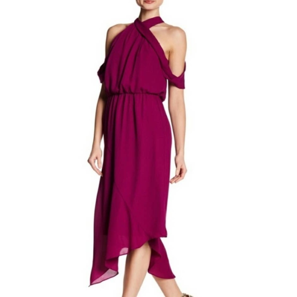 Rachel Roy Women's Cold-Shoulder Midi Dress NWT fuschia sz 14
